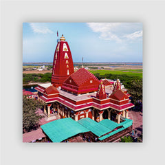 Smaran Nageshwar Jyotirlinga Wooden Fridge Magnet | Red Temple Tower Illustration | 3x3 Inch Spiritual Refrigerator Decor for Home Kitchen & Gift