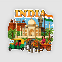 Smaran Incredible India Wooden Fridge Magnet | Taj Mahal & Cultural Landmarks Illustration | 3x3 Inch Refrigerator Decor for Home Kitchen & Gift