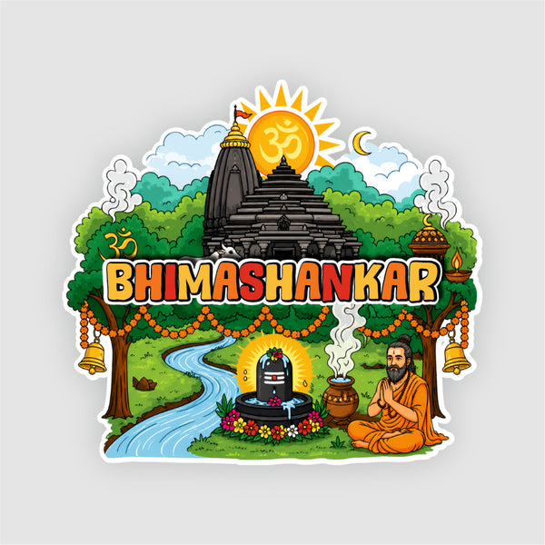 Smaran Bhimashankar Jyotirlinga Wooden Fridge Magnet | Spiritual Deity & Mantra Illustration | 3x3 Inch Spiritual Refrigerator Decor for Home Kitchen & Gift