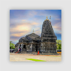 Smaran Trimbakeshwar Jyotirlinga Wooden Fridge Magnet | Ancient Temple Tower & Dome Illustration | 3x3 Inch Spiritual Refrigerator Decor for Home Kitchen & Gift
