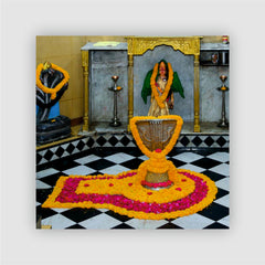 Smaran Nageshwar Jyotirlinga Wooden Fridge Magnet | Sacred Shrine Interior with Snake Statue & Floral Offerings | 3x3 Inch Spiritual Refrigerator Decor for Home Kitchen & Gift
