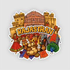 Smaran Rajasthan Wooden Fridge Magnet | Fort Elephant & Camel Illustration | 3x3 Inch Refrigerator Decor for Home Kitchen & Gift