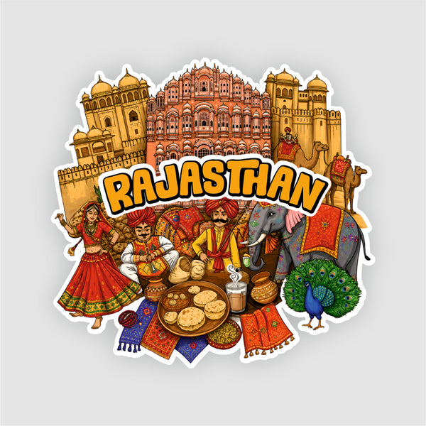 Smaran Rajasthan Wooden Fridge Magnet | Fort Elephant & Camel Illustration | 3x3 Inch Refrigerator Decor for Home Kitchen & Gift