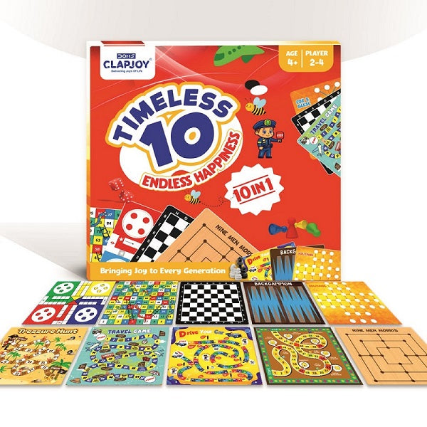 10 in 1 Board Game for Kids & Family | Ludo, Chess, Snakes & Ladders, Backgammon, Solitaire, Treasure Hunt & More | 2-4 Players | Age 4+ | With Rainbow Card Game