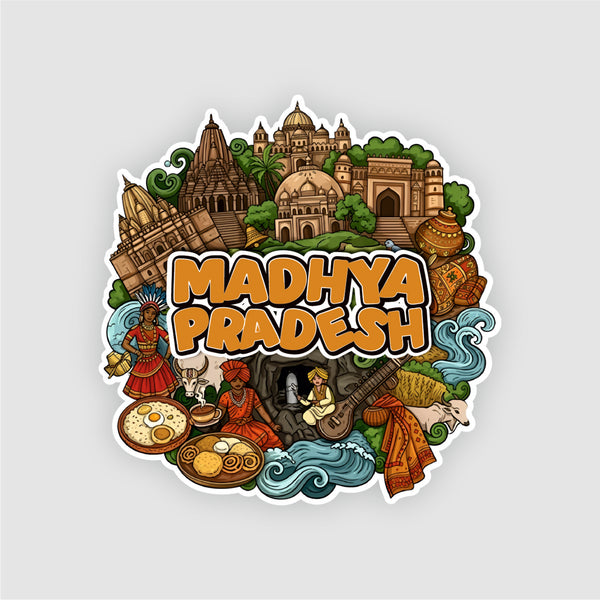 Smaran Madhya Pradesh Wooden Fridge Magnet | Heritage Temple & Culture Illustration | 3x3 Inch Refrigerator Decor for Home Kitchen & Gift