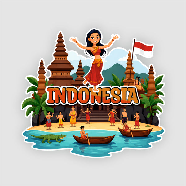Smaran Indonesia Wooden Fridge Magnet | Traditional Stupa & Island Culture Illustration | 3x3 Inch Refrigerator Decor for Home Kitchen & Gift