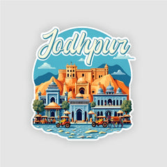 Smaran Jodhpur acrylic Fridge Magnet | Blue City Fort & Culture Illustration | 3x3 Inch Refrigerator Decor for Home Kitchen & Gift