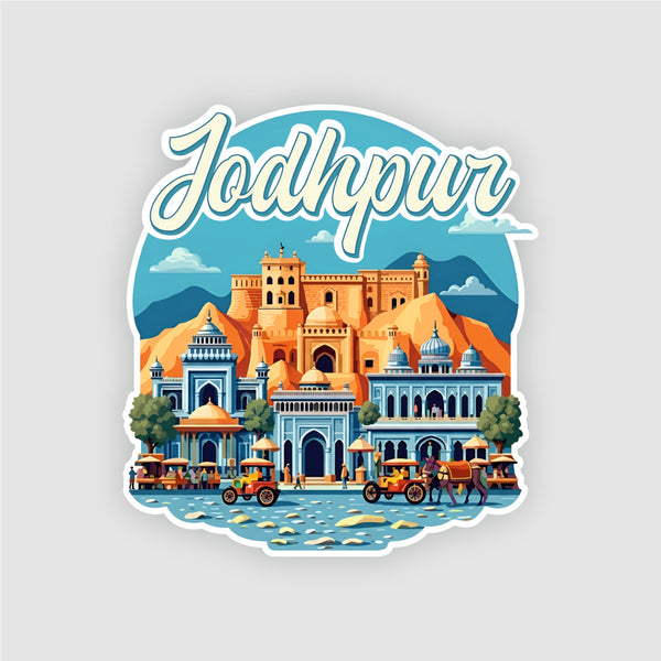 Smaran Jodhpur acrylic Fridge Magnet | Blue City Fort & Culture Illustration | 3x3 Inch Refrigerator Decor for Home Kitchen & Gift