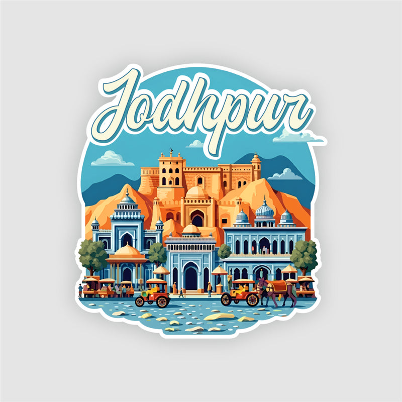 Smaran Jodhpur acrylic Fridge Magnet | Blue City Fort & Culture Illustration | 3x3 Inch Refrigerator Decor for Home Kitchen & Gift