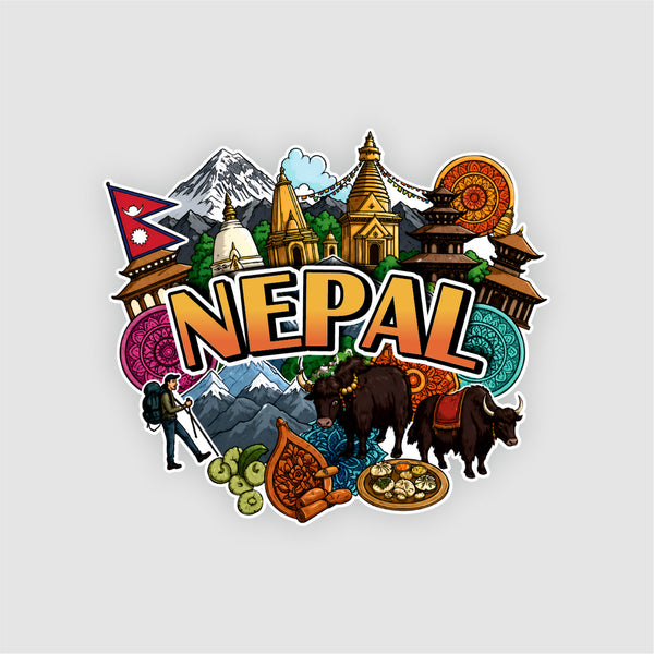 Smaran Nepal Wooden Fridge Magnet | Himalaya Temple & Yak Illustration | 3x3 Inch Refrigerator Decor for Home Kitchen & Gift