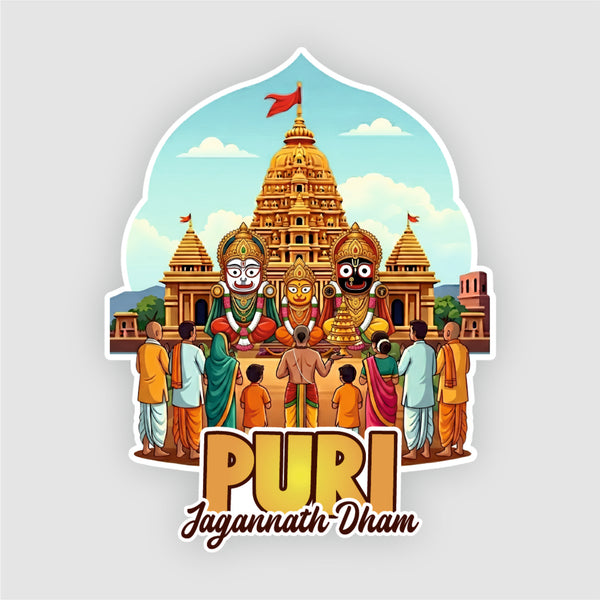 Smaran Puri Jagannath Dham Wooden Fridge Magnet | Temple & Deity Illustration | 3x3 Inch Spiritual Refrigerator Decor for Home Kitchen & Gift