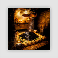 Smaran Kedarnath Jyotirlinga Wooden Fridge Magnet | Sacred Shivling Shrine Interior with Golden Lamp | 3x3 Inch Spiritual Refrigerator Decor for Home Kitchen & Gift