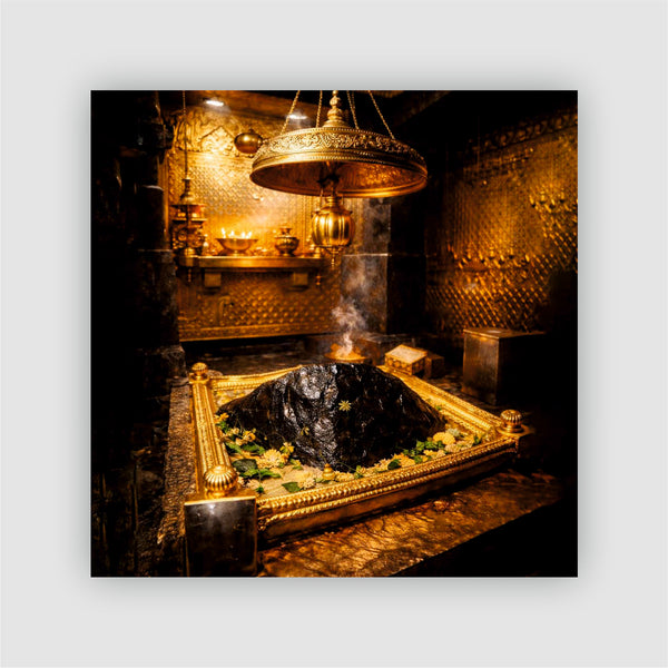 Smaran Kedarnath Jyotirlinga Wooden Fridge Magnet | Sacred Shivling Shrine Interior with Golden Lamp | 3x3 Inch Spiritual Refrigerator Decor for Home Kitchen & Gift