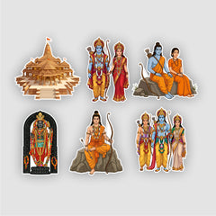 Todfod Ram-Sita Fridge Magnet Set of 6 | 3 Inch Colorful Cartoon Style MDF Wood Hindu Deity Religious Souvenir