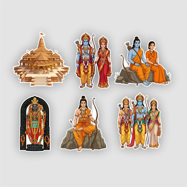 Todfod Ram-Sita Fridge Magnet Set of 6 | 3 Inch Colorful Cartoon Style MDF Wood Hindu Deity Religious Souvenir