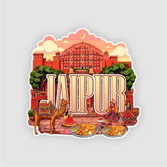 Smaran Jaipur Wooden Fridge Magnet | Pink City Palace & Camel Illustration | 3x3 Inch Refrigerator Decor for Home Kitchen & Gift