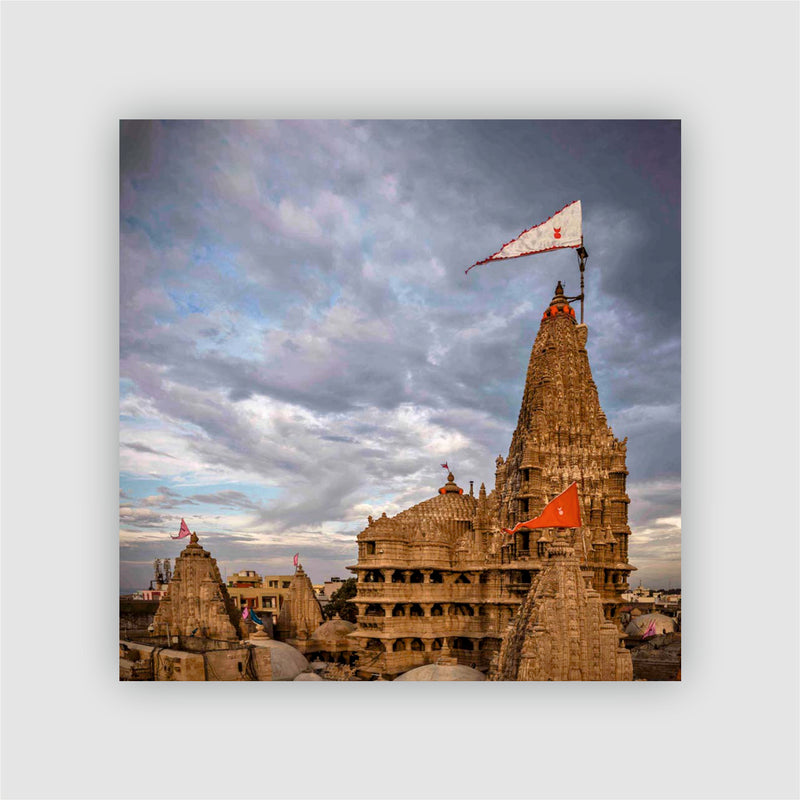 Dwarkadhish Temple Fridge Magnet | 3x3 Inch Sacred Pilgrimage Souvenir & Devotional Decor