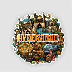Smaran Hyderabad Wooden Fridge Magnet | Charminar & City Culture Illustration | 3x3 Inch Refrigerator Decor for Home Kitchen & Gift
