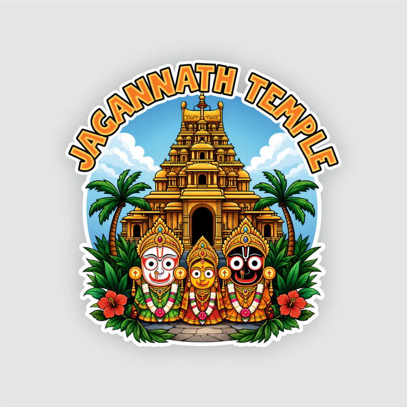 Smaran Jagannath Temple Wooden Fridge Magnet | Puri Deity & Golden Temple Illustration | 3x3 Inch Refrigerator Decor for Home Kitchen & Spiritual Gift