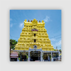 Smaran Rameshwaram Jyotirlinga Wooden Fridge Magnet | Golden Gopuram Temple Illustration | 3x3 Inch Spiritual Refrigerator Decor for Home Kitchen & Gift
