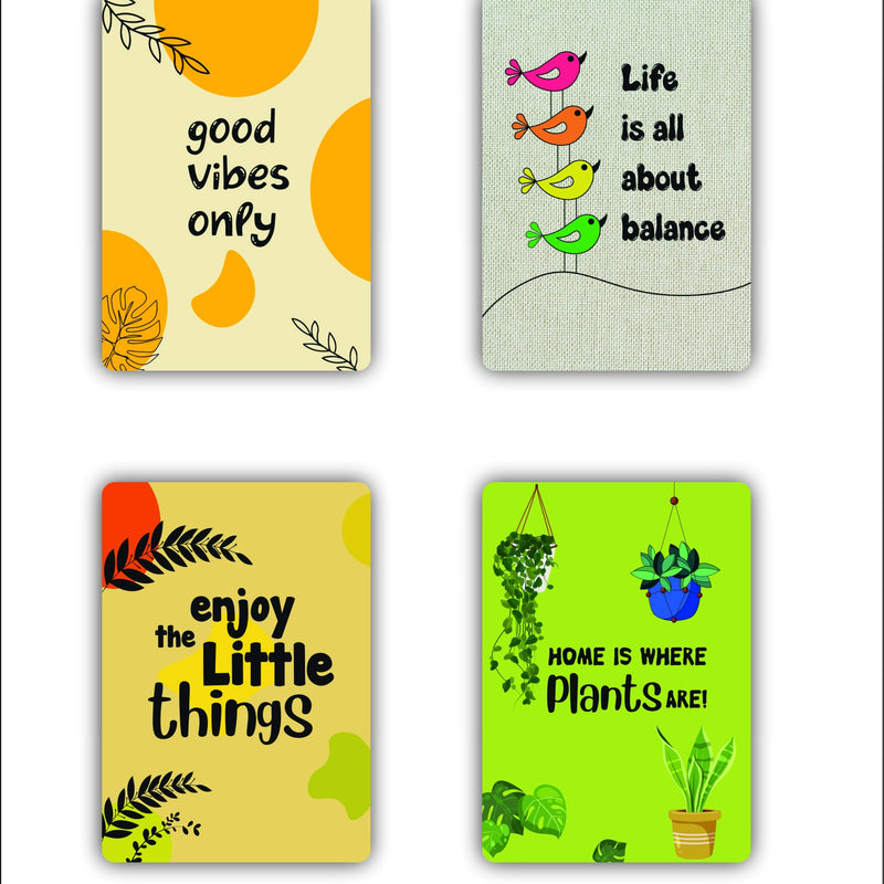 Todfod Motivational Botanical Wall Hanging Set of 4 | A4 Size Plant & Bird Theme MDF Wood Plaques for Home Decor