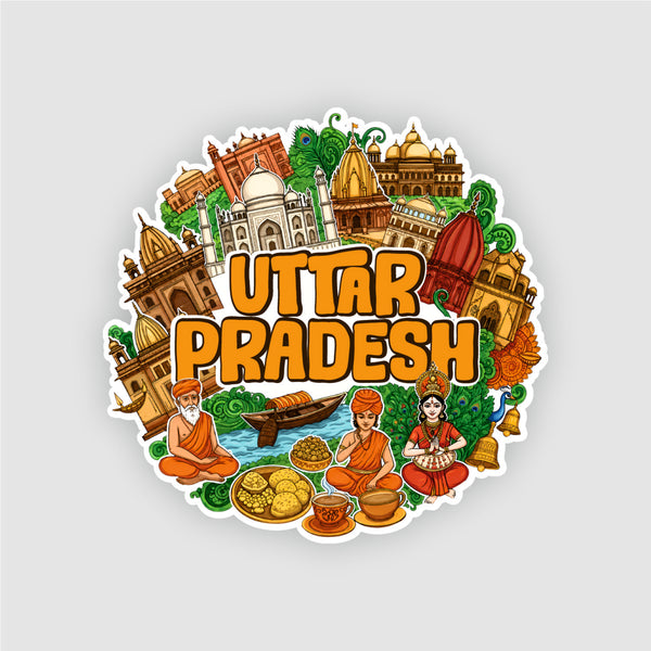 Smaran Uttar Pradesh Wooden Fridge Magnet | Taj Mahal & Cultural Illustration | 3x3 Inch Refrigerator Decor for Home Kitchen & Gift