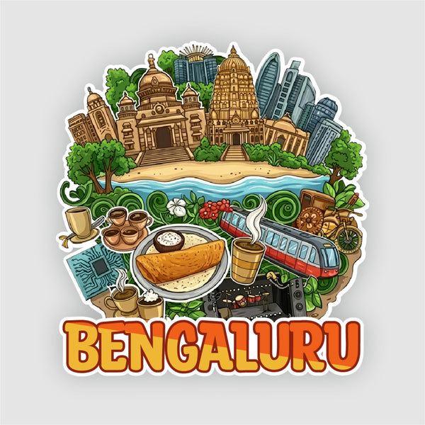 Smaran Bengaluru Wooden Fridge Magnet | Heritage & Modern City Illustration | 3x3 Inch Refrigerator Decor for Home Kitchen & Gift