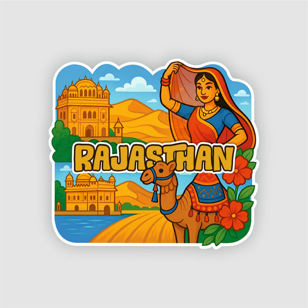 Smaran Rajasthan Wooden Fridge Magnet | Desert Fort & Camel Illustration | 3x3 Inch Refrigerator Decor for Home Kitchen & Gift