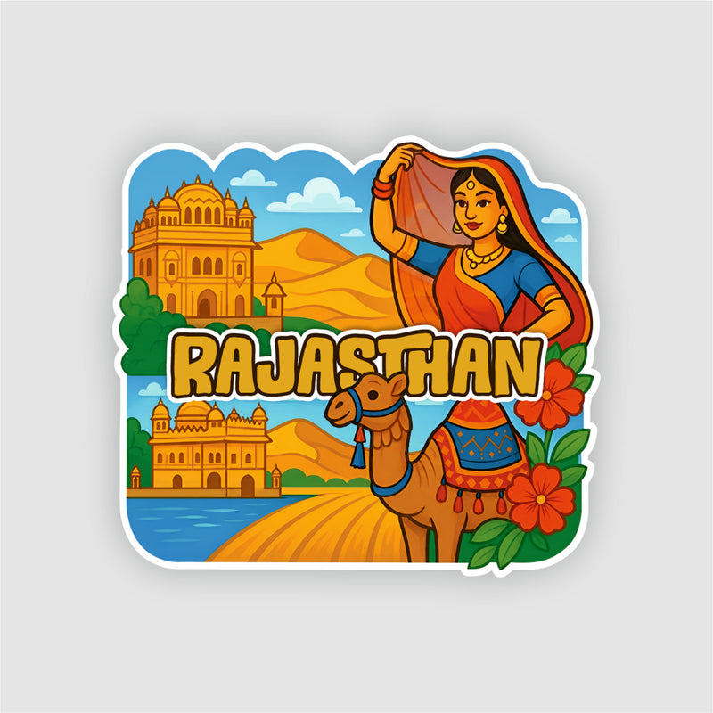Smaran Rajasthan Wooden Fridge Magnet | Desert Fort & Camel Illustration | 3x3 Inch Refrigerator Decor for Home Kitchen & Gift