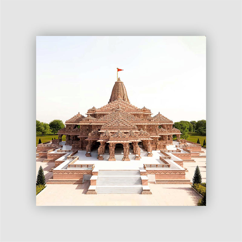 Ram Mandir Ayodhya Fridge Magnet | 3x3 Inch Red Brick Temple MDF Wood Souvenir & Decor
