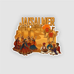 Smaran Jaisalmer Wooden Fridge Magnet | Desert Fort & Camel Illustration | 3x3 Inch Refrigerator Decor for Home Kitchen & Gift
