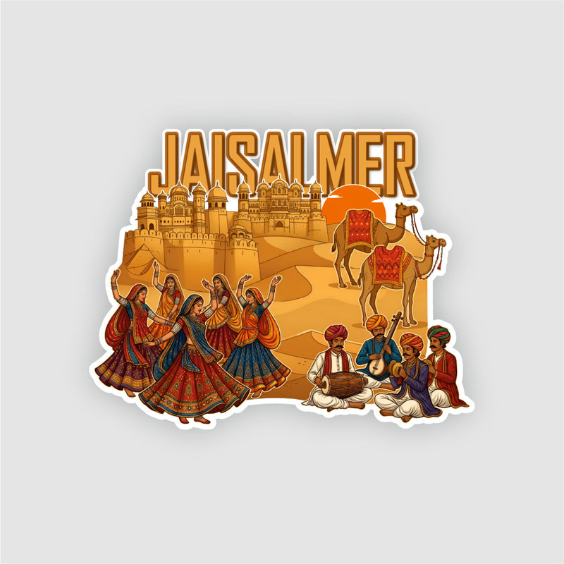 Smaran Jaisalmer Wooden Fridge Magnet | Desert Fort & Camel Illustration | 3x3 Inch Refrigerator Decor for Home Kitchen & Gift