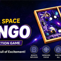 Space Slingo Rapid Action Wooden Puck Game for Kids & Family | Fast Track Sling Puck Board Game | Portable Travel-Friendly Interactive Board Game (Ages 5+)
