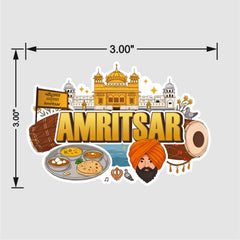 Smaran Amritsar Wooden Fridge Magnet | Golden Temple & Punjabi Culture Illustration | 3x3 Inch Refrigerator Decor for Home Kitchen & Gift