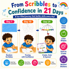 Scribble to Star Creative Activity Kit for Kids Age 2+ | 21-Day Drawing, Tracing & Coloring Book with 7 Activity Worksheets | Crayons, Tempera Paints, Pencil, Stencils, Stickers & Craft Supplies | Preschool Learning Kit