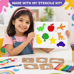 Little Artist Kit for Kids 3+ | 20 Stencils with Colour Pencils, Colour Pens & Wax Crayons | Drawing, Tracing & Colouring Art Set | Creative Activity Kit for Boys & Girls