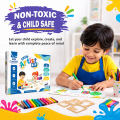 Little Artist Kit for Kids 3+ | 20 Stencils with Colour Pencils, Colour Pens & Wax Crayons | Drawing, Tracing & Colouring Art Set | Creative Activity Kit for Boys & Girls