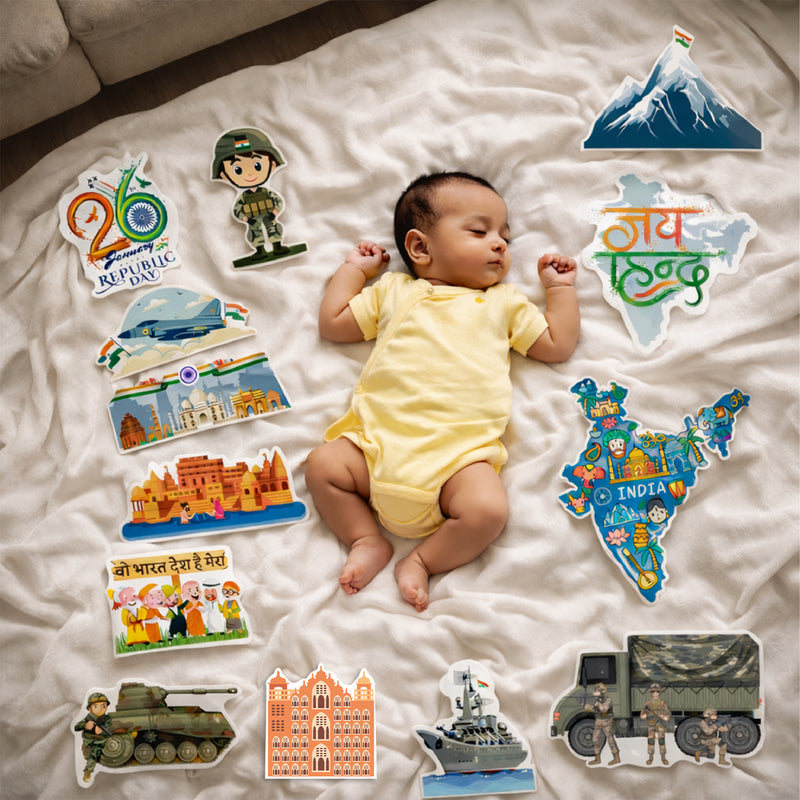 Todfod Republic Day Photo Booth Props for Kids & Family | 26 January Patriotic Tricolor Props Set | Indian Flag & Ashoka Chakra Photo Props for Baby Photoshoot, School Decoration & Party Celebration