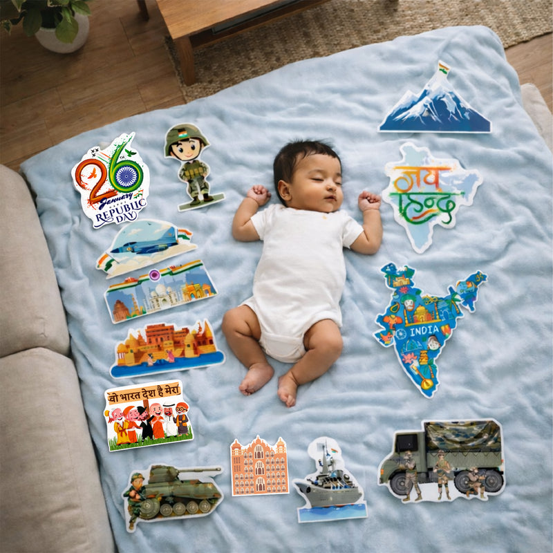 Todfod Republic Day Photo Booth Props for Kids & Family | 26 January Patriotic Tricolor Props Set | Indian Flag & Ashoka Chakra Photo Props for Baby Photoshoot, School Decoration & Party Celebration