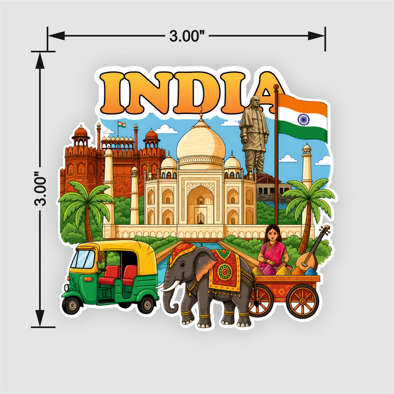 Smaran Incredible India Wooden Fridge Magnet | Taj Mahal & Cultural Landmarks Illustration | 3x3 Inch Refrigerator Decor for Home Kitchen & Gift