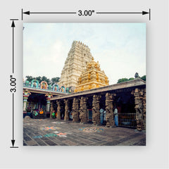 Smaran Mallikarjuna Jyotirlinga Wooden Fridge Magnet | South Indian Temple Gopuram Illustration | 3x3 Inch Spiritual Refrigerator Decor for Home Kitchen & Gift