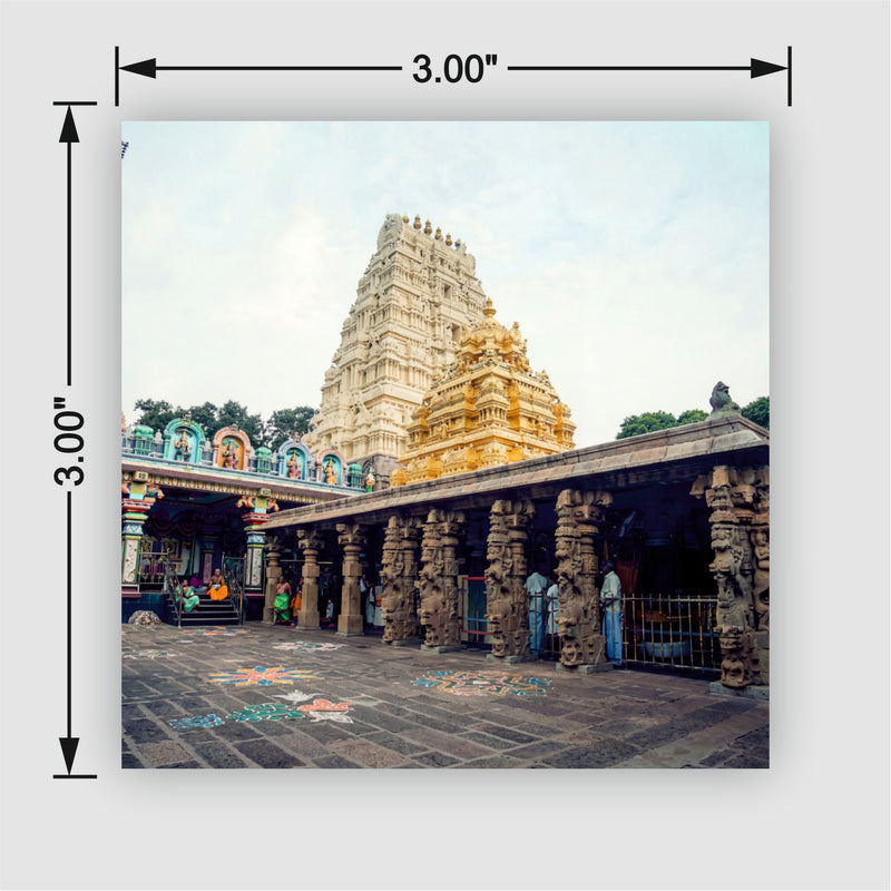 Smaran Mallikarjuna Jyotirlinga Wooden Fridge Magnet | South Indian Temple Gopuram Illustration | 3x3 Inch Spiritual Refrigerator Decor for Home Kitchen & Gift