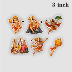 Todfod Hanumanji Fridge Magnet Set of 6 | 3 Inch Colorful Cartoon Style MDF Wood Hindu Deity Religious Souvenir