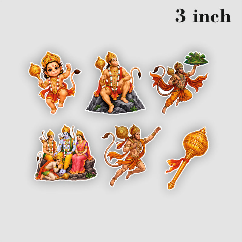 Todfod Hanumanji Fridge Magnet Set of 6 | 3 Inch Colorful Cartoon Style MDF Wood Hindu Deity Religious Souvenir