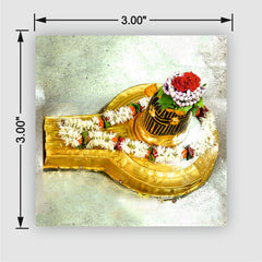 Smaran Kashi Vishwanath Jyotirlinga Wooden Fridge Magnet | Sacred Shivling Shrine Interior with Floral Garlands | 3x3 Inch Spiritual Refrigerator Decor for Home Kitchen & Gift
