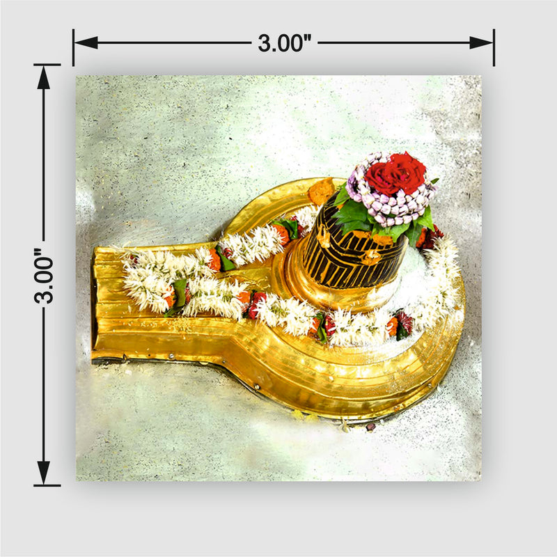 Smaran Kashi Vishwanath Jyotirlinga Wooden Fridge Magnet | Sacred Shivling Shrine Interior with Floral Garlands | 3x3 Inch Spiritual Refrigerator Decor for Home Kitchen & Gift