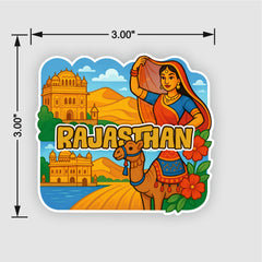 Smaran Rajasthan Wooden Fridge Magnet | Desert Fort & Camel Illustration | 3x3 Inch Refrigerator Decor for Home Kitchen & Gift