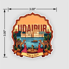 Smaran Udaipur Wooden Fridge Magnet | City of Lakes Lake Palace Illustration | 3x3 Inch Refrigerator Decor for Home Kitchen & Gift