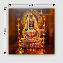 Smaran Rameshwaram Jyotirlinga Wooden Fridge Magnet | Sacred Deity Shrine Interior with Traditional Oil Lamps | 3x3 Inch Spiritual Refrigerator Decor for Home Kitchen & Gift