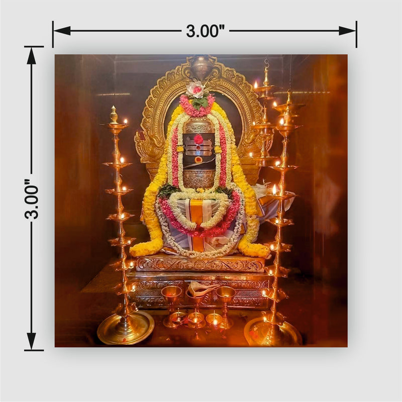 Smaran Rameshwaram Jyotirlinga Wooden Fridge Magnet | Sacred Deity Shrine Interior with Traditional Oil Lamps | 3x3 Inch Spiritual Refrigerator Decor for Home Kitchen & Gift